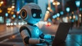 Digital bot using laptop AI chatbot automatic answering, System Artificial intelligence internet bot application, customer service Royalty Free Stock Photo