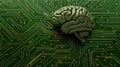 Digital brain on circuit board representing artificial intelligence and technology integration