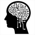 Digital Brain Circuit Pattern Head Line Art White Royalty Free Stock Photo