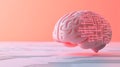 Digital brain with circuit patterns in a soft pink futuristic environment
