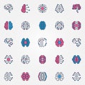 Digital Brain colored icons set - vector AI Smart brain signs