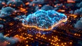Digital Brain: Encrypting Cloud Data. Concept Cloud Security, Data Encryption, Cybersecurity Measures