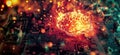 Digital brain explosion, vibrant neural connections, technology background, abstract circuitry, glowing lights