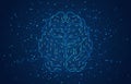 Digital brain formed by glowing blue circuit lines with central processing core on dark background Royalty Free Stock Photo