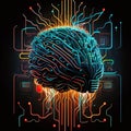 digital brain of future is artificial intelligence with neural connections with a processor and microchips