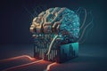 digital brain of future is artificial intelligence with neural connections with a processor and microchips