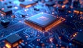 Digital Brain: Futuristic AI Processor on Glowing Circuit Board Royalty Free Stock Photo