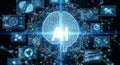 Digital brain with glowing AI interface and data network Royalty Free Stock Photo