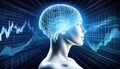 digital brain glowing with binary code streams, surrounded by charts and graphs, symbolizes intelligence and data analysis Royalty Free Stock Photo