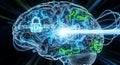 Digital brain with glowing circuits and data stream representing artificial intelligence and neural networks Royalty Free Stock Photo