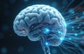 Digital brain with glowing circuits and data streams. Futuristic mind, artificial intelligence, neural network, technology Royalty Free Stock Photo