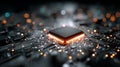 Digital Brain: Glowing CPU on a High-Tech Circuit Board with Data Flow and Bokeh Lights Royalty Free Stock Photo