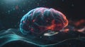 Digital brain, glowing, data, wave, dark, background, AI, concept Royalty Free Stock Photo