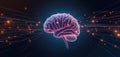 Digital brain with glowing neural network connections, representing AI, advanced intelligence. Data streams flow around, Royalty Free Stock Photo