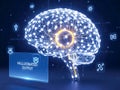 Digital brain with glowing neural network and text display Royalty Free Stock Photo