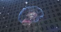 A digital brain, glowing with purple and blue hues, floating amidst numbers Royalty Free Stock Photo
