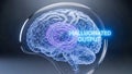 Digital brain with glowing text hallucinated output Royalty Free Stock Photo