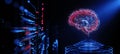 Digital Brain Hologram Hud. Artificial intelligence AI machine deep learning. Business Technology Internet Network Royalty Free Stock Photo