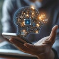 Digital brain interface symbolizing artificial intelligence in mobile technology Royalty Free Stock Photo