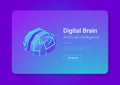 Digital Brain Isometric flat style vector design concept. Artificial intelligence technology AI illustration Royalty Free Stock Photo