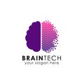 Digital brain logo design in pixel style. brain tech vector icon Royalty Free Stock Photo