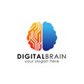 Digital brain logo design template. electronic brain logo vector