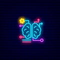 Digital brain neon icon. Microchip in the brain. Microcircuit in human head. Isolated vector illustration