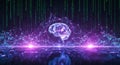 digital brain network artificial intelligence abstract concept data flow matrix background 3d render Royalty Free Stock Photo
