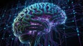 Digital Brain Network: Glowing AI Neural Pathways and Data Streams Royalty Free Stock Photo