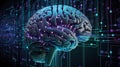 Digital Brain Network: Glowing AI Neural Pathways and Data Streams Royalty Free Stock Photo