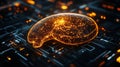 Digital Brain Network Illuminated On Circuit Board