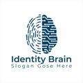 Digital brain plus fingerprint vector template design. Royalty Free Stock Photo