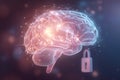 Digital brain security concept with glowing neural network pathways and padlock illustration Royalty Free Stock Photo