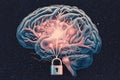 Digital brain security concept with glowing neural network pathways and padlock illustration Royalty Free Stock Photo