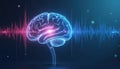 Digital brain with sound wave. Human brain with pink and blue sound waves. Mind and audio connection. Neural network and Royalty Free Stock Photo