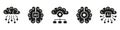 Digital Brain and Tech Science Solid Pictogram. Artificial Intelligence Black Silhouette Icon Set. Machine Learning