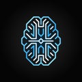 Digital Brain vector blue outline icon. Cyberbrain concept sign