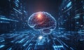 Digital brain visualization representing artificial intelligence, neural networks, and data processing in a futuristic Royalty Free Stock Photo