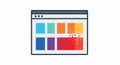 Digital browser window displaying a grid of colorful data blocks transforming and dissolving into particles, symbolizing data Royalty Free Stock Photo