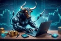 Powerful Bull on a Digital Stock Market Journey, AI Generated