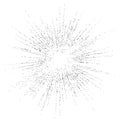 Digital burst pattern with multiple dots. Explosion consist of black particles isolated on white background. Futuristic