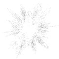 Digital burst pattern with multiple dots. Explosion consist of black particles isolated on white background. Futuristic Royalty Free Stock Photo