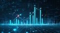Digital Business Analytics Glowing Graph, Rising Data, Grid Pattern Background, Vector Art Royalty Free Stock Photo