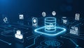 Digital Business Data Management Platform with Cloud Technology Icons Blue Background Royalty Free Stock Photo