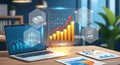 Digital Business Growth Analytics on Laptop Screen with Financial Technology Data Report Royalty Free Stock Photo