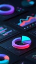 Digital Business Intelligence Dashboard with Neon 3D Charts and Holographic Data Elements Royalty Free Stock Photo