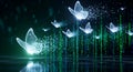 Digital Butterflies Flying Through Binary Code Matrix Royalty Free Stock Photo