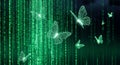 Digital Butterflies Flying Through Green Binary Code Matrix Royalty Free Stock Photo