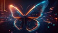 Digital butterfly composed of circuit-like patterns and glowing wings representing transformation, technology evolution, and Royalty Free Stock Photo