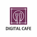 Digital Cafe Logo. Electronic fork and knife in a square